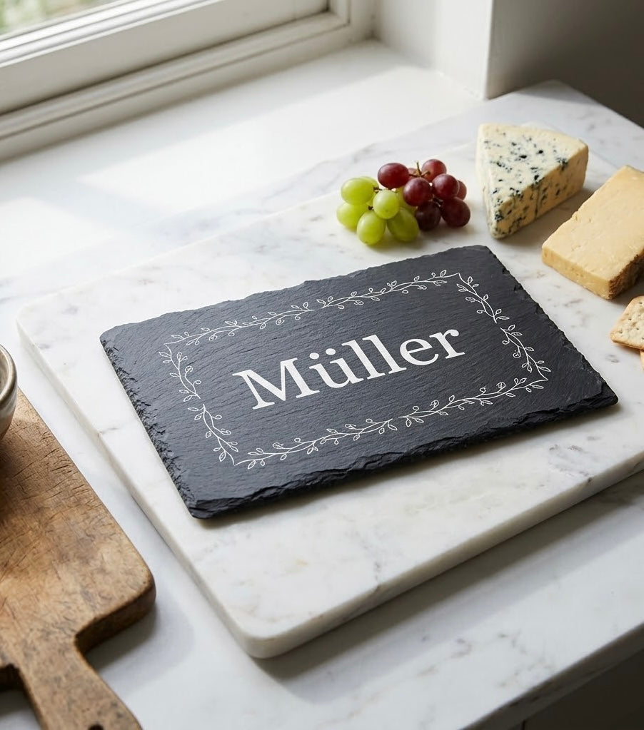 Personalized Laser Engraved Slate Board | Cheese & Serving Board | Made in Luxembourg