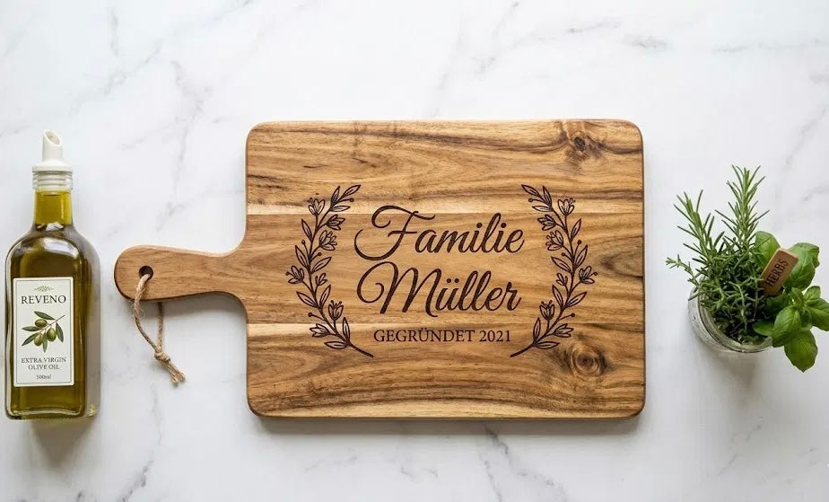 Personalized Laser Engraved Acacia Wood Cutting Board | Custom Family Gift | Luxembourg