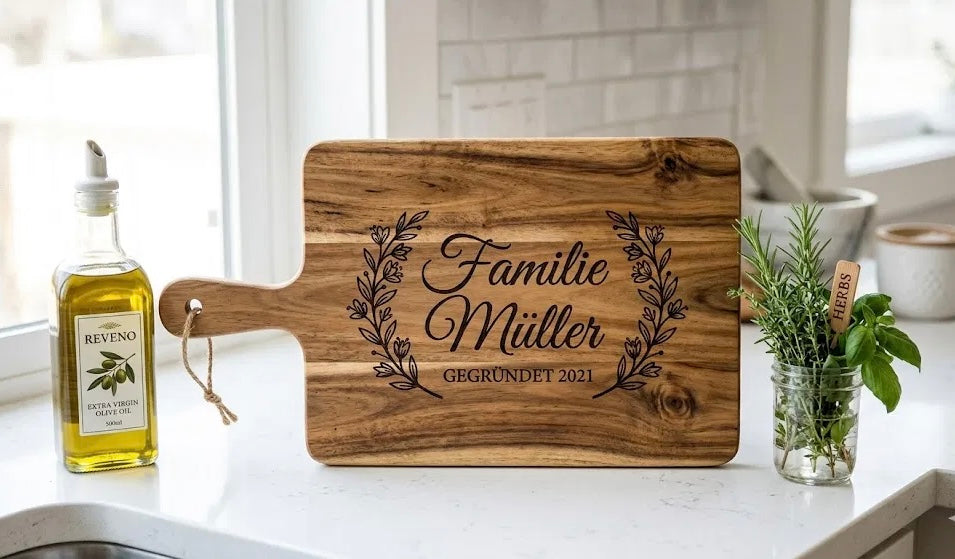 Personalized Laser Engraved Acacia Wood Cutting Board | Custom Family Gift | Luxembourg