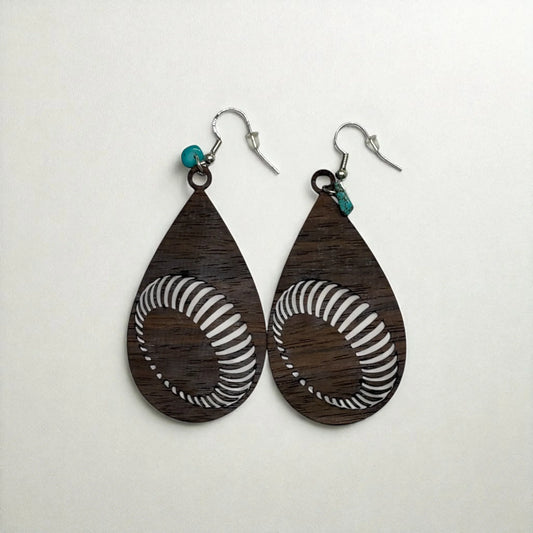 Optical Illusion 3D Earrings | Walnut Wood Teardrop | Hypoallergenic Modern Art Jewelry