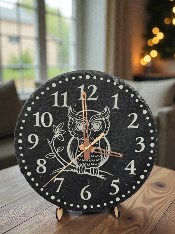 Slate Clock Owl Engraving