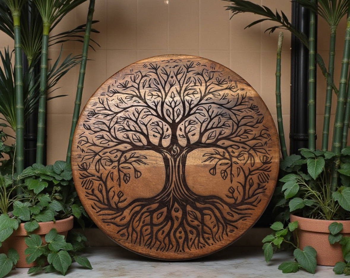 Acacia Wooden Tray with Round Plates